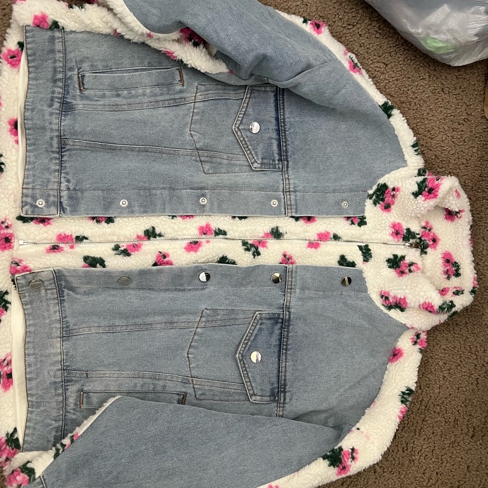 Mable Floral Fleece Jean Jacket - Picture 2 of 3